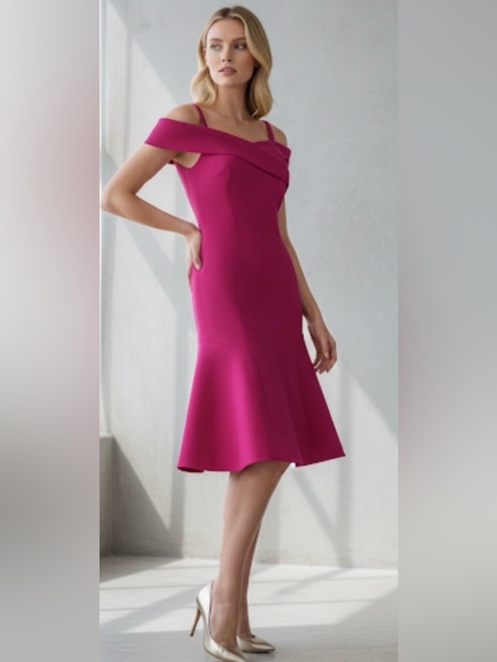 Emilio Pucci Cross Off Shoulders Straps Fit-n- Flare Cocktail Dress Fuchsia Sz 8